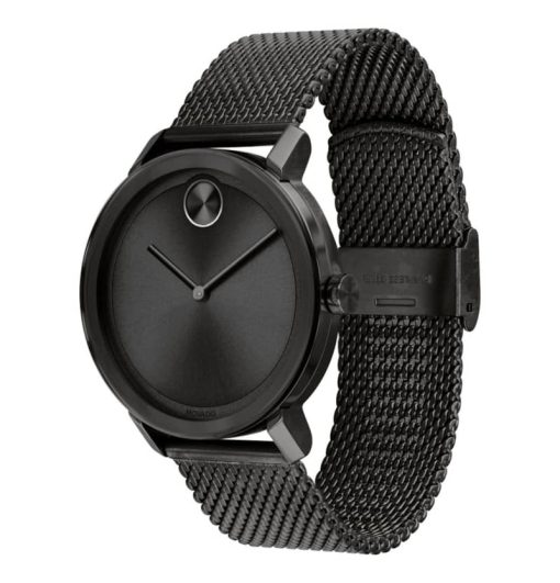 Movado BOLD Evolution Black Dial & Ion-Plated SS Mesh Bracelet Watch, 40mm - Image 2