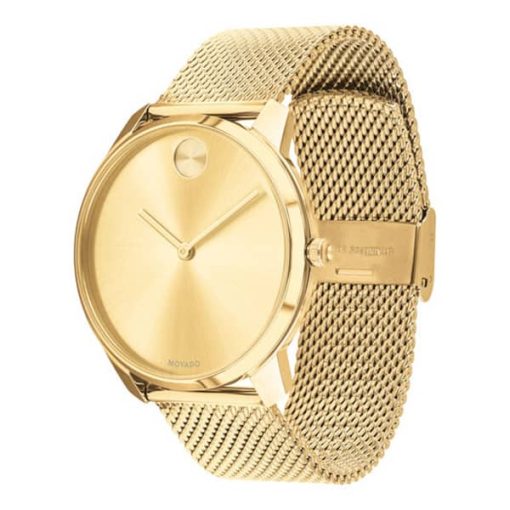 Movado BOLD Thin Yellow Gold-Tone Dial & Ion-Plated SS Mesh Bracelet Watch, 42mm - Image 2