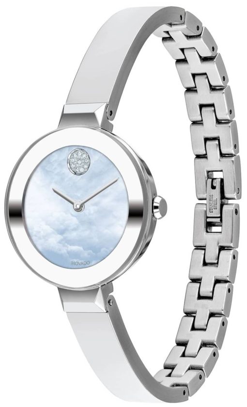 Movado BOLD Blue Sunray MOP Dial Silver Bangle Watch, 28mm - Image 2