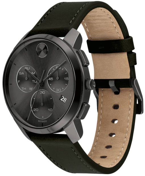 Movado BOLD Thin Chronograph Black Dial & Leather Watch, 42mm - Image 2
