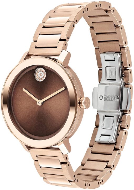 Movado BOLD Evolution Chocolate Dial Rose Gold-Tone Link Bracelet Watch, 34mm - Image 2