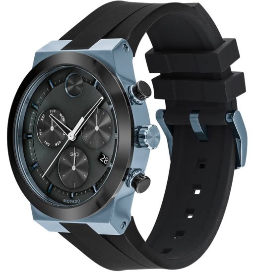 Movado BOLD Fusion Chronograph Black w/ Ice Blue Accents Dial & Silicone Strap Watch, 44.5mm - Image 2