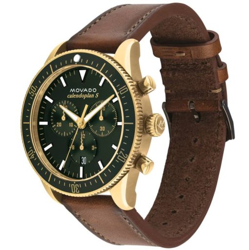 Movado Heritage Series Chronograph Green Dial Cognac Leather Strap Watch, 42mm - Image 2