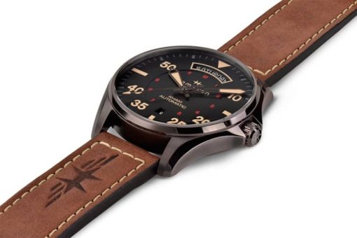 Hamilton Khaki Aviation Day Date Auto Black Dial Brown Leather Strap Watch, 42mm - Image 2