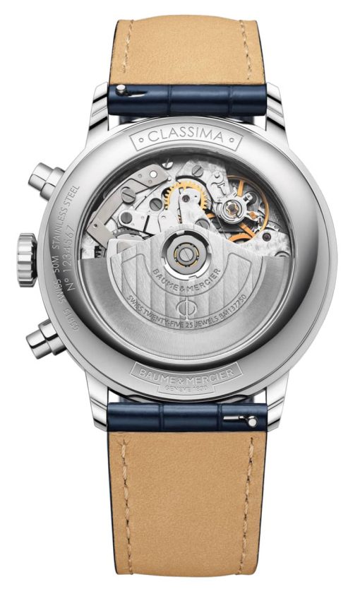Baume & Mercier Classima Automatic Chronograph Silver Opaline Dial Blue Alligator Leather Watch, 42mm - Image 2