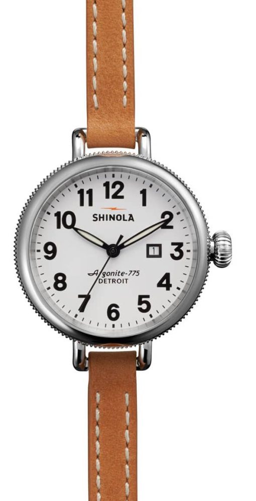Shinola The Birdy Stainless Steel And Tan Leather Watch, 34mm