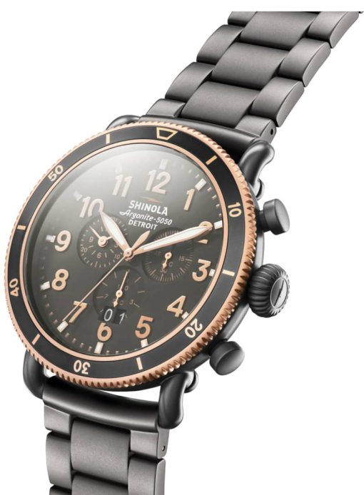 Shinola The Runwell Sport Chrono Stone Dial Sandblast PVD Gunmetal Bracelet Watch, 48mm - Image 2