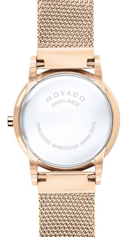 Movado Museum Classic White MOP w/ Diamonds Dial Rose Gold-Tone PVD Mesh Bracelet Watch, 28mm - Image 3