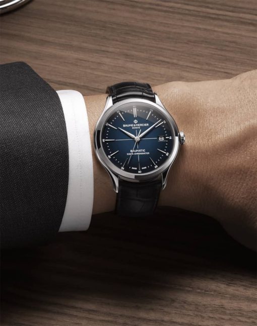Baume & Mercier Clifton Automatic Chronometer Blue Gradient Dial Black Alligator Leather Watch, 40mm - Image 3