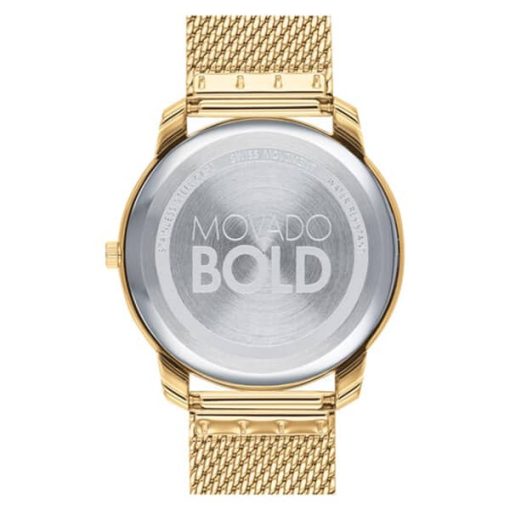 Movado BOLD Thin Yellow Gold-Tone Dial & Ion-Plated SS Mesh Bracelet Watch, 42mm - Image 3