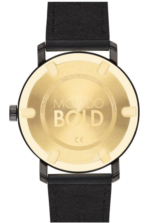 Movado BOLD Evolution Yellow Gold-Tone Metallic Dial Black Leather Strap Watch, 40mm - Image 3