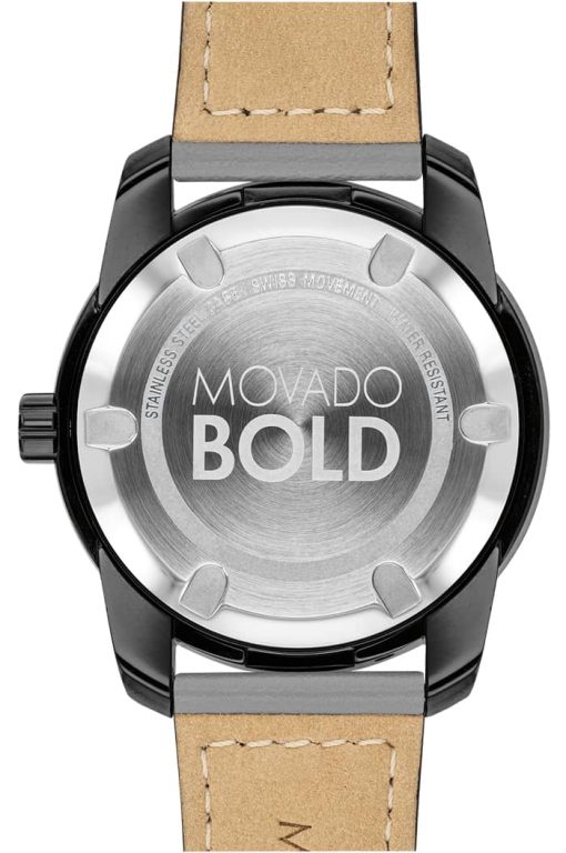 Movado BOLD Verso Black Dial  Grey Leather Strap Watch, 42mm - Image 3