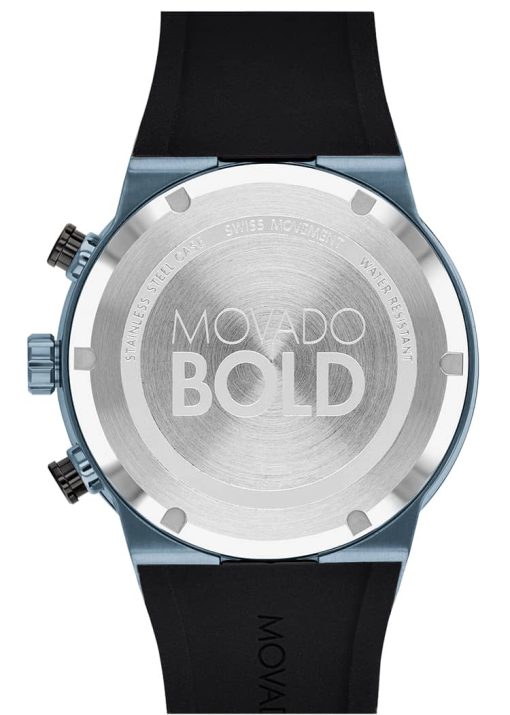 Movado BOLD Fusion Chronograph Black w/ Ice Blue Accents Dial & Silicone Strap Watch, 44.5mm - Image 3