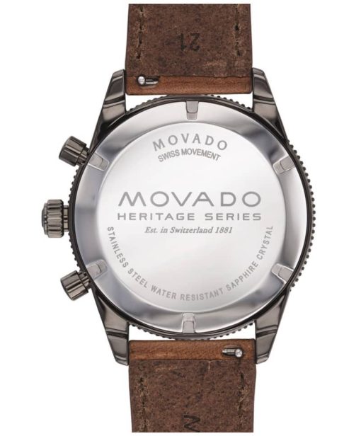 Movado Heritage Series Chronograph Black Dial Cognac Leather Strap Watch, 42mm - Image 3