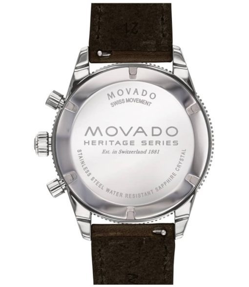 Movado Heritage Series Chronograph Navy Dial Chocolate Leather Strap Watch, 43mm - Image 3