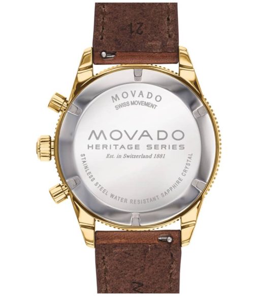Movado Heritage Series Chronograph Green Dial Cognac Leather Strap Watch, 42mm - Image 3