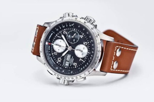 Hamilton Khaki Aviation X-Wind Auto Chrono Black Dial Brown Leather Watch, 44mm - Image 3