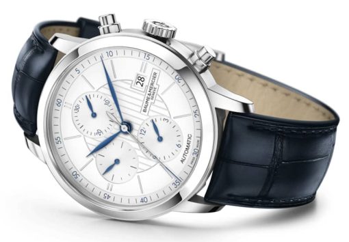 Baume & Mercier Classima Automatic Chronograph Silver Opaline Dial Blue Alligator Leather Watch, 42mm - Image 3