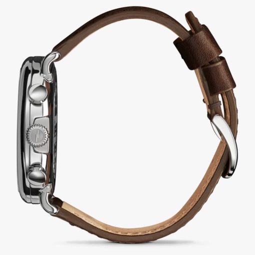 Shinola The Runwell Chrono Silver Sunray Dial Brown Leather Watch, 47mm - Image 3