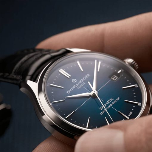 Baume & Mercier Clifton Automatic Chronometer Blue Gradient Dial Black Alligator Leather Watch, 40mm - Image 4