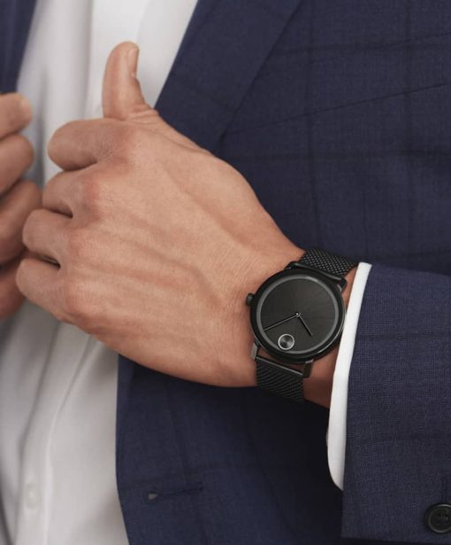 Movado BOLD Evolution Black Dial & Ion-Plated SS Mesh Bracelet Watch, 40mm - Image 4