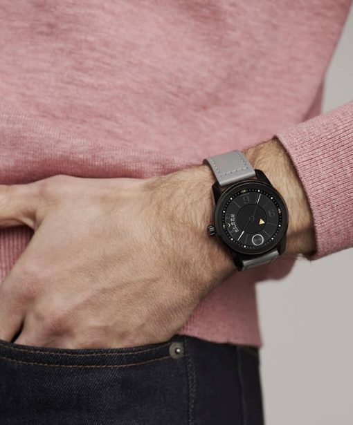 Movado BOLD Verso Black Dial  Grey Leather Strap Watch, 42mm - Image 4