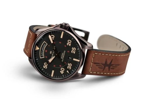 Hamilton Khaki Aviation Day Date Auto Black Dial Brown Leather Strap Watch, 42mm - Image 4