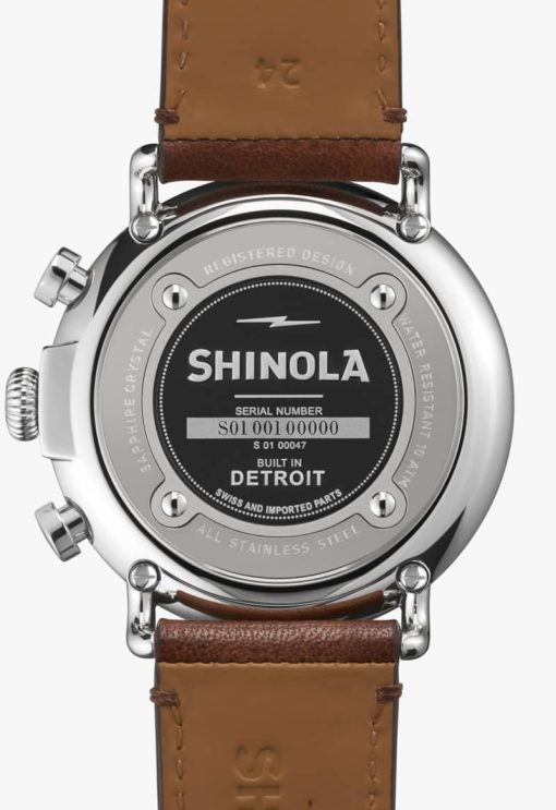 Shinola The Runwell Chrono Blue Dial Teak Leather Strap Watch, 47mm - Image 4