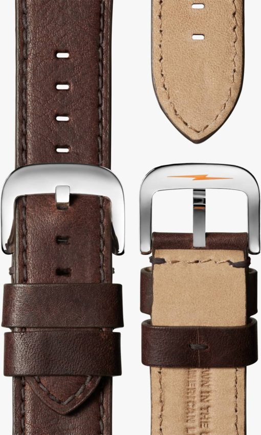 Shinola The Runwell Chrono Silver Sunray Dial Brown Leather Watch, 47mm - Image 4