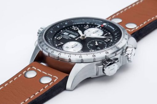 Hamilton Khaki Aviation X-Wind Auto Chrono Black Dial Brown Leather Watch, 44mm - Image 6