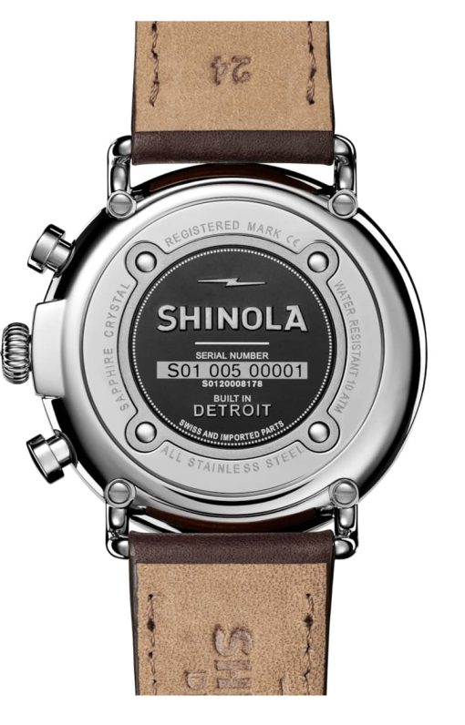 Shinola The Runwell Chrono Silver Sunray Dial Brown Leather Watch, 47mm - Image 6