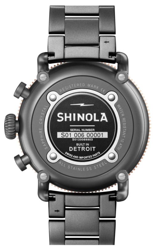 Shinola The Runwell Sport Chrono Stone Dial Sandblast PVD Gunmetal Bracelet Watch, 48mm - Image 6