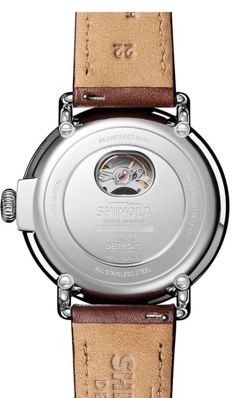 Shinola The Runwell Automatic Midnight Blue Dial Cognac Leather Watch, 45mm - Image 7