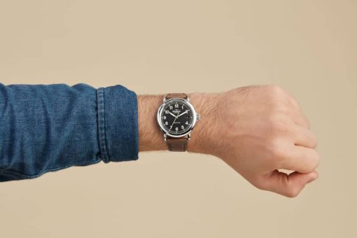 Shinola The Runwell Automatic Matte Black Dial Leather Watch, 39.5mm - Image 8