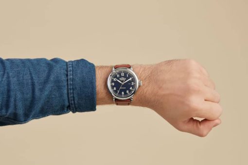 Shinola The Runwell Automatic Midnight Blue Dial Cognac Leather Watch, 45mm - Image 8