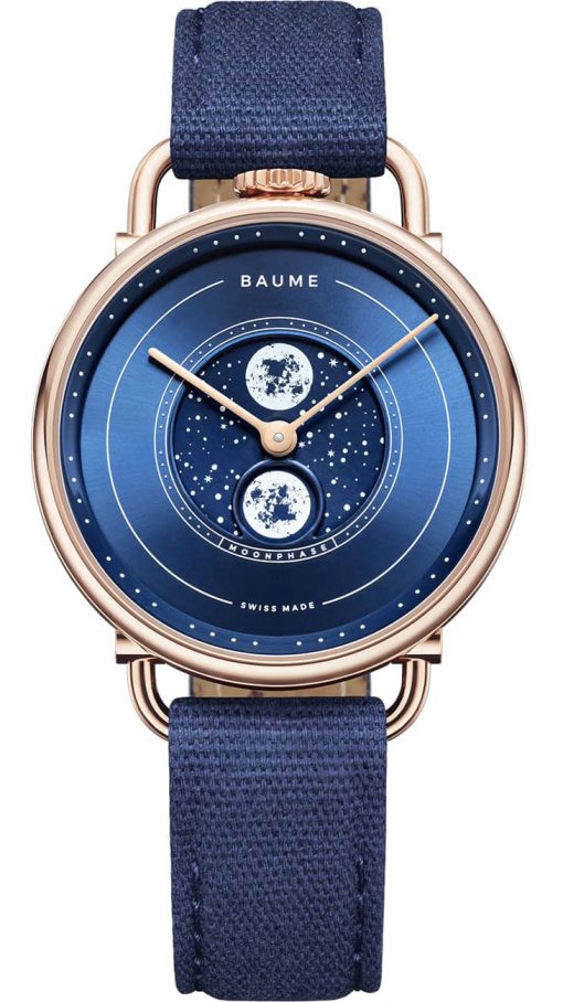 Baume & Mercier Baume Moon Phase Blue Dial Cotton Strap Watch, 35mm