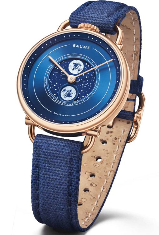 Baume & Mercier Baume Moon Phase Blue Dial Cotton Strap Watch, 35mm - Image 3