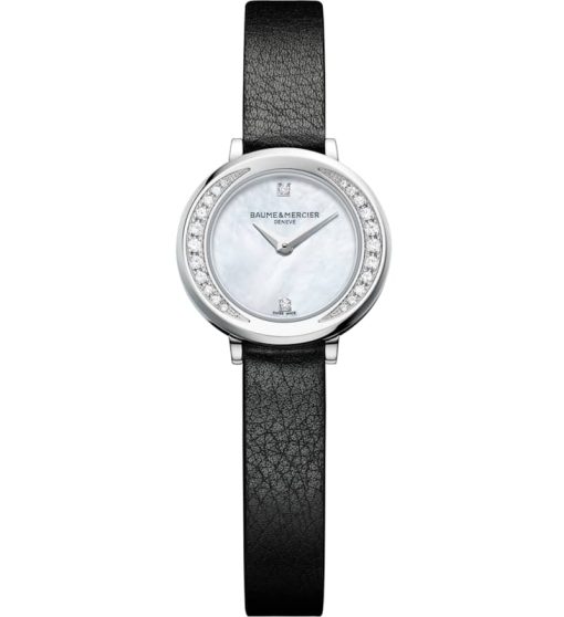 Baume & Mercier Promesse Diamond Silver-Tone Stainless Steel Blue Calfskin Watch, MOP Dial, 22mm - Image 2