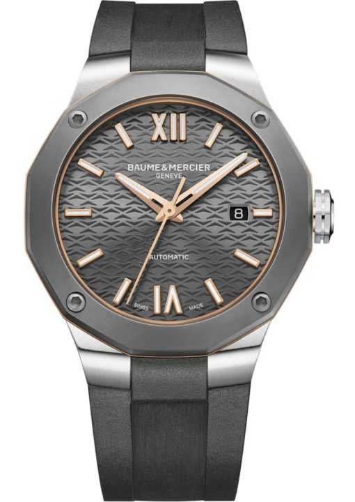 Baume & Mercier Riviera Automatic Slate Grey Dial Rubber Strap Watch, 42mm