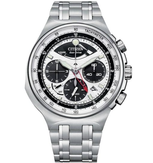 Citizen Eco-Drive Caliber 2100 Chronograph Silver-Tone Dial & SS Bracelet Watch, 44mm