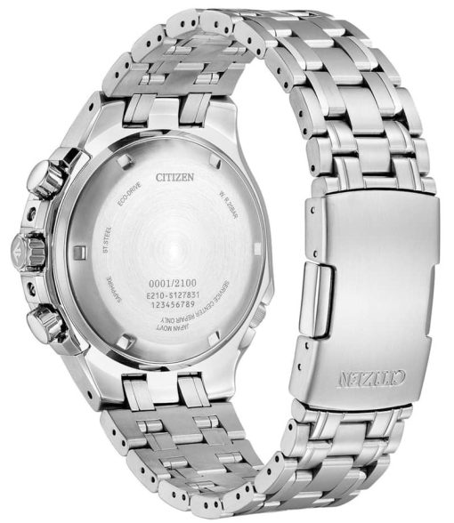 Citizen Eco-Drive Caliber 2100 Chronograph Silver-Tone Dial & SS Bracelet Watch, 44mm - Image 3