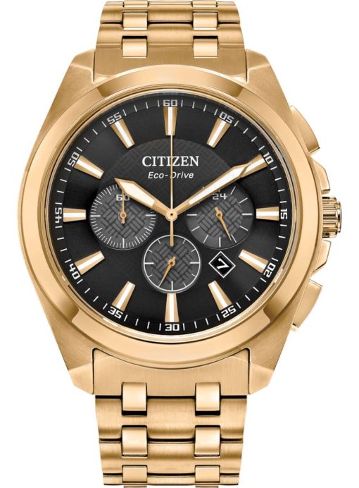 Citizen Eco-Drive Classics Chronograph Black Dial Gold-Tone SS Bracelet Watch, 41mm