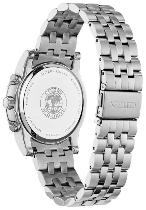 Citizen Eco-Drive Crystal Chronograph Black Dial Silver-Tone SS Bracelet Watch, 42mm - Image 3
