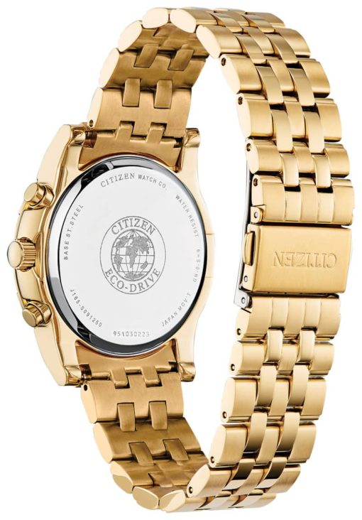 Citizen Eco-Drive Crystal Chronograph Black Dial Gold-Tone Ion-Plated SS Bracelet Watch, 42mm - Image 3