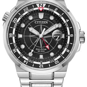 Citizen Eco-Drive Endeavor Black Dial Silver-Tone Stainless Steel Watch, 44mm