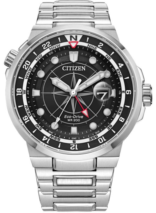 Citizen Eco-Drive Endeavor Black Dial Silver-Tone Stainless Steel Watch, 44mm