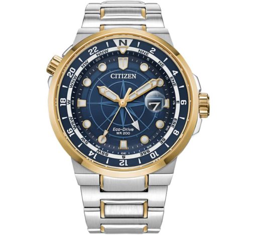 Citizen Eco-Drive Endeavor GMT Blue Dial Two-Tone Watch, 44mm