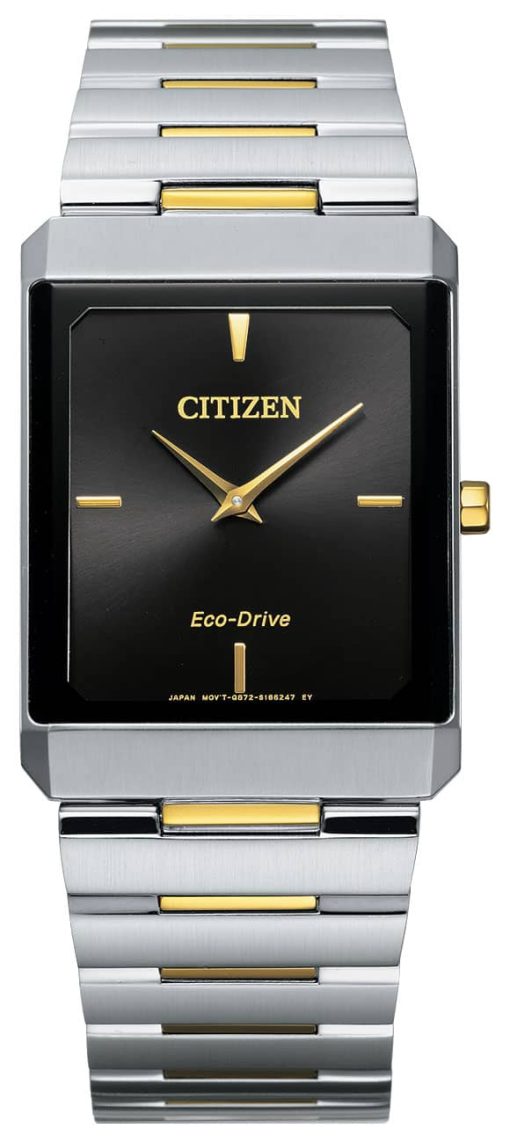 Citizen Eco-Drive Stiletto Black Dial Two-Tone Ion-Plated SS Bracelet Watch, 28mm x 38mm