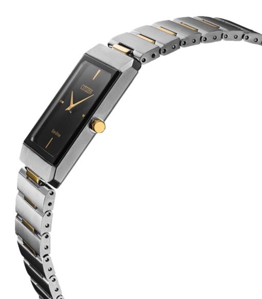 Citizen Eco-Drive Stiletto Black Dial Two-Tone Ion-Plated SS Bracelet Watch, 28mm x 38mm - Image 4