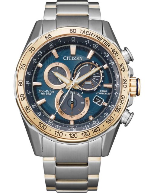 Citizen PCAT Chronograph Two-Tone Stainless Steel Bracelet Watch, Blue Dial, 43mm